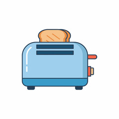 A light blue cartoon toaster with two slices of golden brown toast popping out, depicted in a simple flat illustration style.