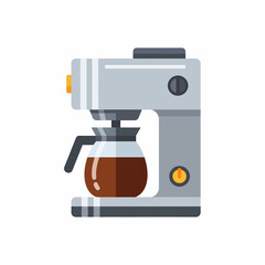 A flat design vector icon of a drip coffee maker with a full glass pot of freshly brewed coffee.