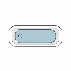 Stylized overhead view of a clean, rectangular bathtub containing light blue water and a drain.