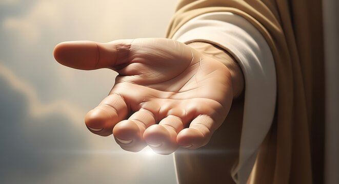 Jesus Christ Offering His Hand In A Gesture Of Help And Hope.