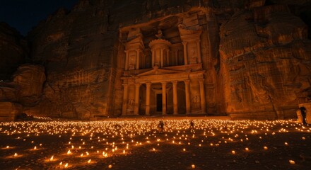 Petra illuminated with candles night photography.