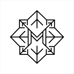 Luxury initial M logo icon vector with leaf element in line style design