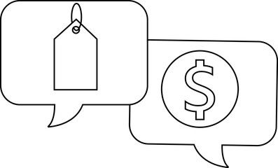 dollar coin chat icon and price tag icon with white background