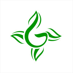 Elegant Letter G logo icon vector with leaf element in line style design