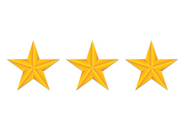 Three 3D Stars customer feedback concept, three stars Rating review, Rating stars icon, Top quality, 3 star sign - Isolated on Transparent Cutout PNG