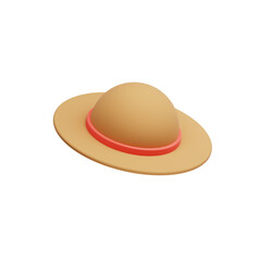 3D Straw Hat Icon – Summer Beach Hat Illustration Isolated on Blue Background