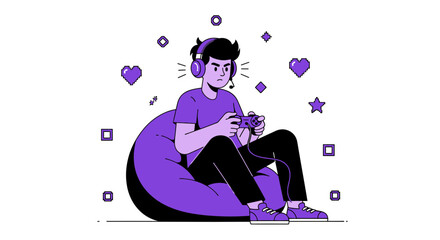 Concentrated Gamer Immersed In Gaming, Focused on Playing Electronic Games, Fully Engaged