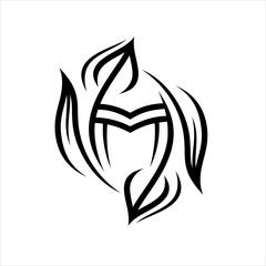 Elegant Letter M logo icon vector with leaf element in line style design