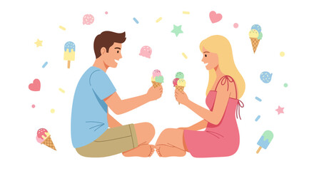 Couple Enjoying Ice Cream Cones Celebrating Together a Sweet Romantic Moment