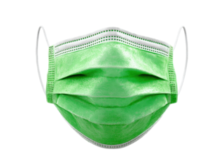 Green surgical face covering with white ear loops and stitched edges image, Isolated On Png Transparent Background