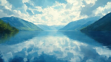 Obraz premium Serene mountain lake reflecting clouds