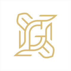 Luxury initial G logo icon vector with leaf element in line style design