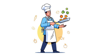 Culinary Artist Demonstrates Skillful Frying Technique With Fresh Ingredients and Culinary Arts