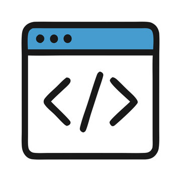 Vector icon of coding window with HTML tag symbol. Perfect for web development, programming, software, coding, app design, UX, UI, and technology-related projects