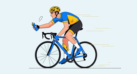 Fototapeta premium Cyclist Speeding While Drinking Water Depicted In Bright And Simple Graphic Illustration