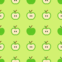 Seamless Crayon-Style Green Apple Granny Smith Pattern
