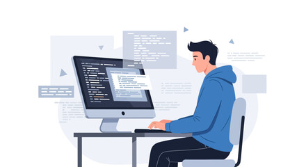 Developer Coding Algorithm On Computer, Digital Coding Process, Graphic Illustration Concept