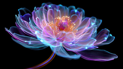 Neon flower glowing digital bloom solar energy luminous abstract