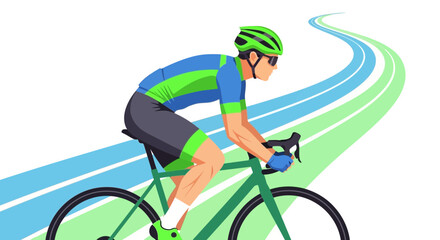 Fototapeta premium Dynamic Cyclist On A Sport Bicycle With A Road Striped Background Vector Illustration