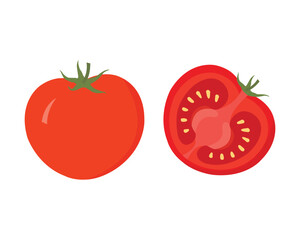 Fresh Red Tomatoes Vector Illustration – Whole and Halved Tomato Clipart for Culinary Design