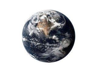 Fototapeta premium Planet Earth swirling clouds blue oceans brown continents from space cosmos galaxy, Isolated On Png Transparent Background