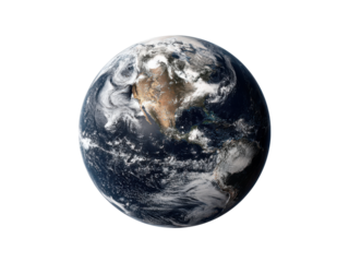 Planet Earth swirling clouds blue oceans brown continents from space cosmos galaxy, Isolated On Png Transparent Background