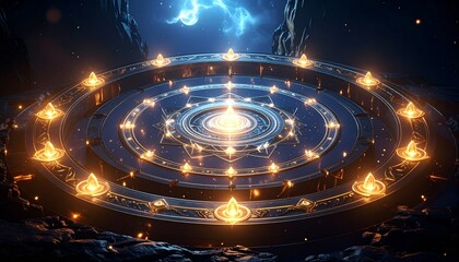 Floating luminous symbols encircling each other, forming an inclusive magical design with balanced radiance, 