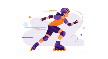 Fototapeta premium Dynamic Rollerblader Gliding With Protective Gear Depicted In Flat Vector Style Illustration