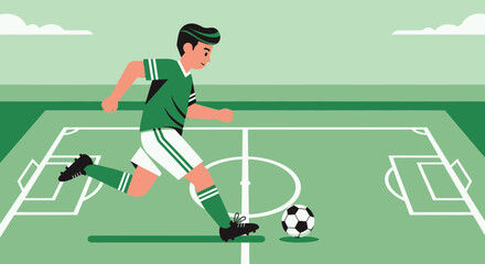 Fototapeta premium Dynamic Soccer Player Kicking Ball on the Field During a Friendly Match