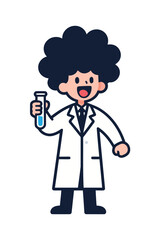 A happy scientist boy in a lab coat holding a test tube, a concept of science, education, experiments, and discovery.