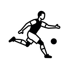 Black and white illustration of a soccer player kicking a ball football