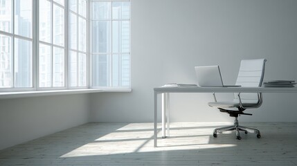 Modern Empty Office Interior with Desk and Natural Light – Minimalist Workspace Background for Websites and Design