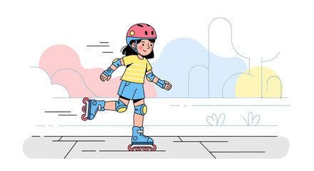 Fototapeta premium Girl In Roller Skates Enjoying A Sunny Day, Embracing Fun And Safe Skating Outdoors
