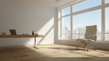 Modern Empty Office Interior with Desk and Natural Light – Minimalist Workspace Background for Websites and Design