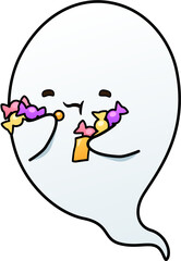 Candy-Eating Ghost Cute Halloween Cartoon Illustration