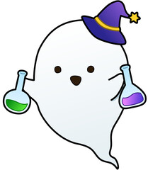 Potion Ghost Witch Hat Chemistry Cute Halloween Cartoon Illustration
