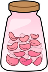 Jar Rose Petals Pink Glass Cute Cartoon Illustration