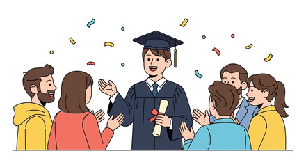 Graduate's Moment of Triumph Celebrated With Applause And Confetti After Ceremony