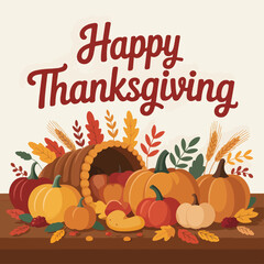 Happy Thanksgiving flat vector illustration background