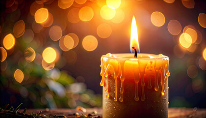 Menorah Candle Flame with Melting Wax Drip. Hanukkah concept. Generated Image