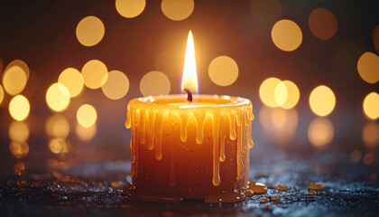 Menorah Candle Flame with Melting Wax Drip. Hanukkah concept. Generated Image