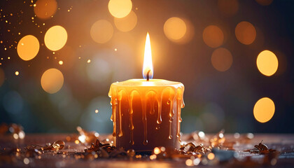 Menorah Candle Flame with Melting Wax Drip. Hanukkah concept. Generated Image