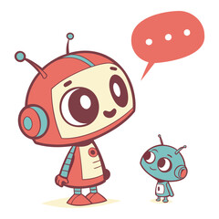 Obraz premium Chatbot Conversation with Tiny Robot Illustration