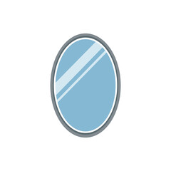 Simple oval mirror with reflective glass and gray frame. Minimal household object illustration perfect for interior design, furniture catalogs, home decor, and modern graphic projects.