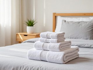 fresh towels on bed