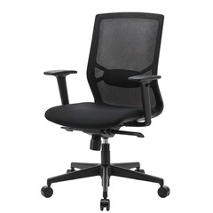 Modern ergonomic mesh office chair with adjustable arms and lumbar support transparent background
