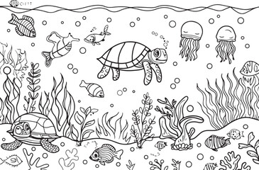 Ocean Depths Silhouette Coloring Design