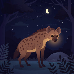 Laughing Hyena in Night Flat Design