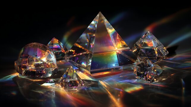 Crystal prisms and light refraction photography for science and optical effects stock photo download now
