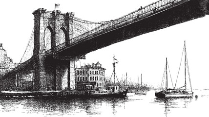 Brooklyn Bridge, New York illustration on a white background. This vector illustration can be used in any size you like for advertising, logos, and other work.